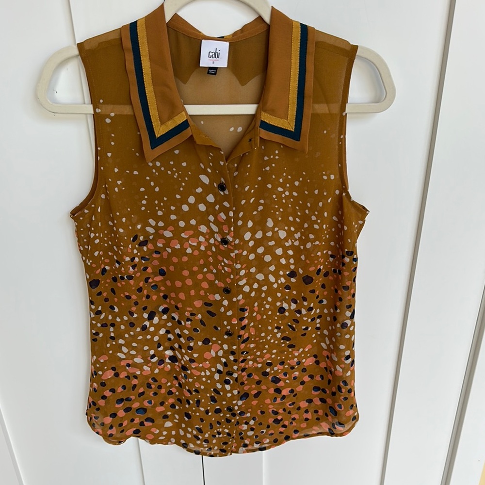 CAbi Brown and Black Blouse Elegant Top Size S